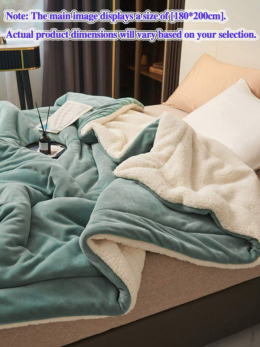 1pc Matcha Green Milk Velvet Lamb Wool Stitched Soft & Cozy Blanket, Suitable For Bedroom, Guest Room, All Season, Machine Washable